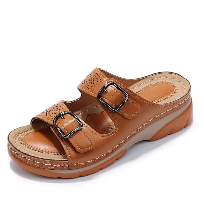 Femmes bout fermé chaussures d'été 2022 nouveau confort Double boucle Wedge dames sandales grande taille plate-forme