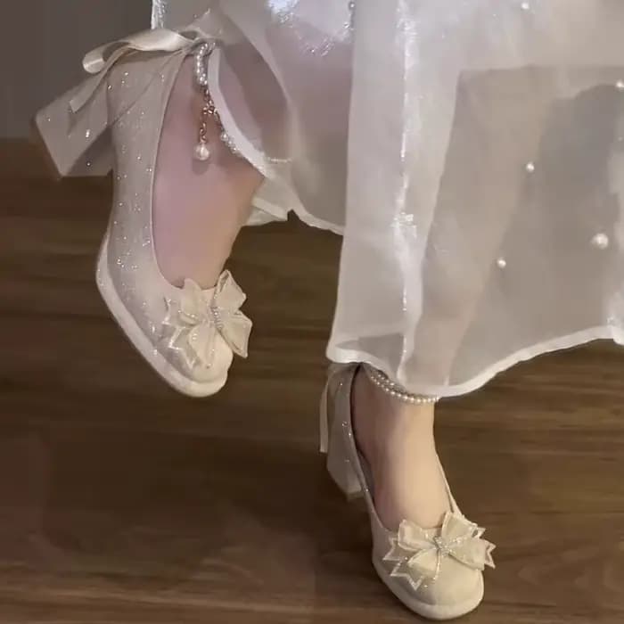 Chaussures escarpins à nœud français à plateforme pour femmes à talon bloc