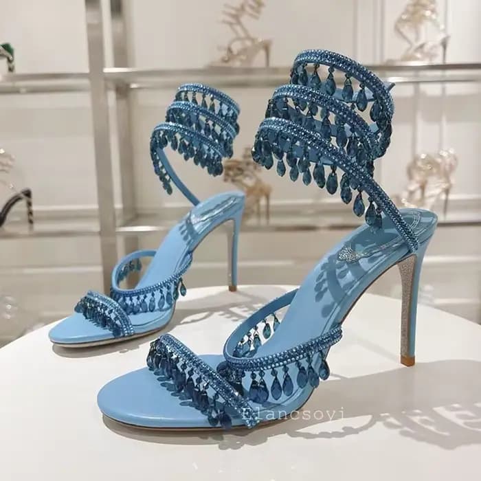 Chaussures de mariage femmes Bling cristal chaîne perle décor Sandalias serpent en forme d'enroulement mince talons