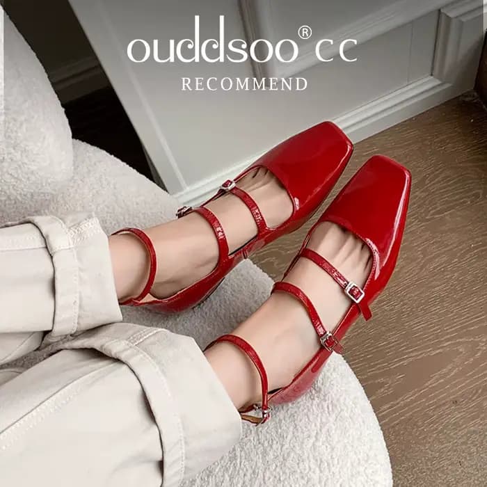 Ods femmes pompes Mary Jane chaussures rouge argent noir élégant trois sangles de boucle printemps automne