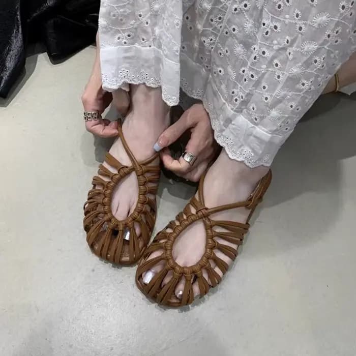 Sandales marron ajourées à bout fermé pour femme, nouvelles chaussures de plage bohèmes à semelle souple pour l'été, sandales romaines tendance