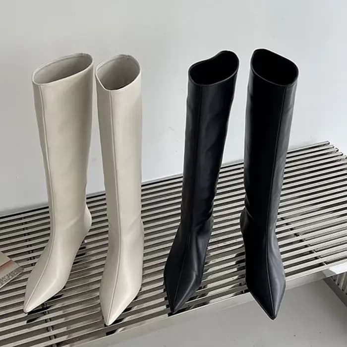 Aneikeh 2026 mode Sexy pointu talons bas genou bottes longues femmes printemps/automne PU couture fête balle