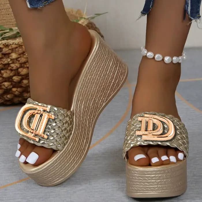 Femmes luxe décor sandales Super talons hauts or tissage compensées mode été décontracté en plein air plate-forme fête élégant Sexy 2025 nouveau
