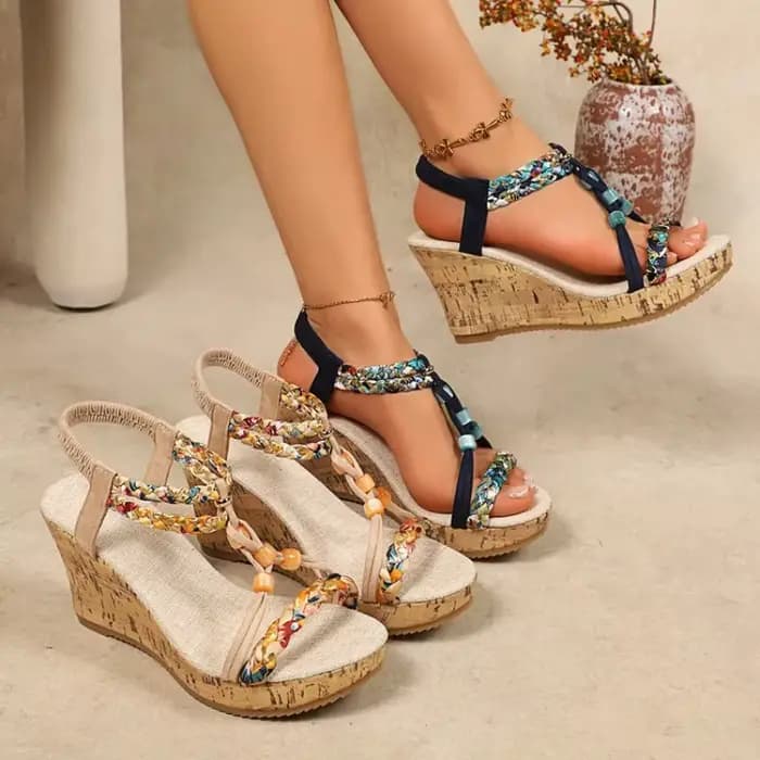 Sandales compensées en cuir pour femme