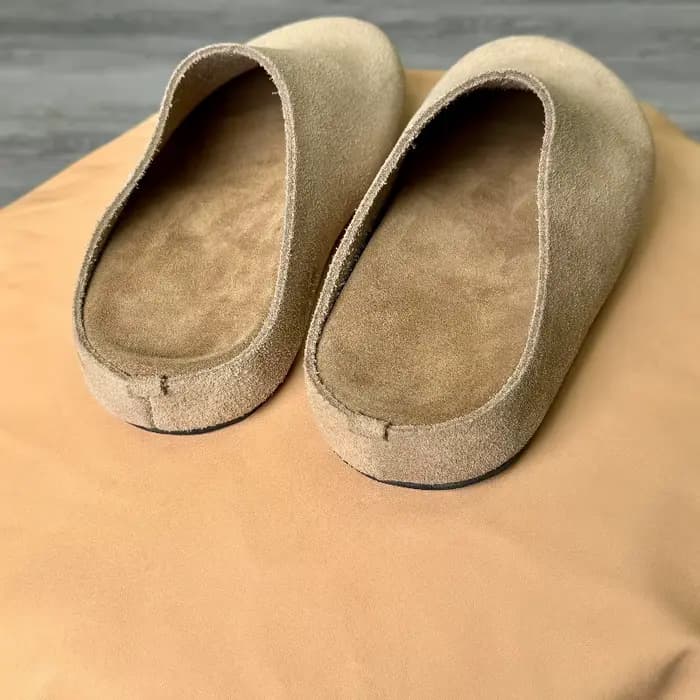 Mules plates en daim et cuir véritable pour femmes