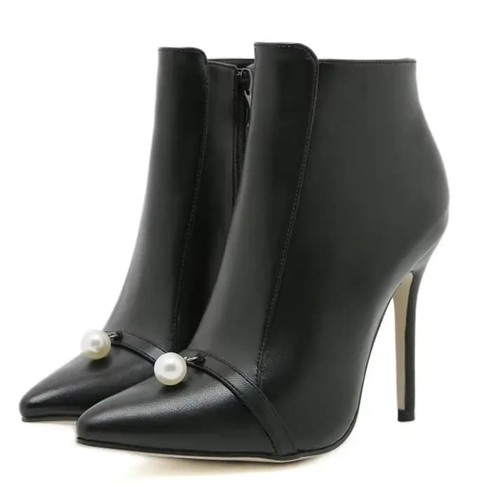 Bottines à talons aiguilles en perles pour femmes, chaussures courtes à bout pointu avec fermeture éclair latérale solide, nouvelle mode automne 2026, talons hauts fins en PU