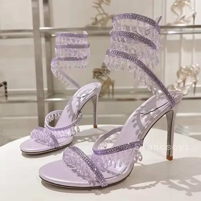 Mode talons hauts sandales femmes cristal chaîne perle serpent en forme enroulement chaussures de mariage été