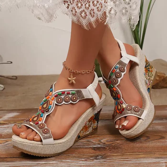 Nouvelles sandales compensées rétro confortables en cuir noir pour femme