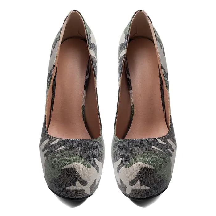 Escarpins à plateforme en toile camouflage à talon aiguille, bout rond, à enfiler, pour femme, imprimé camouflage, talons hauts, chaussures de soirée et de mode urbaine