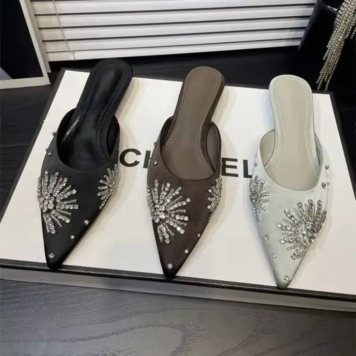 Pantoufles à talons en cristal pour femmes