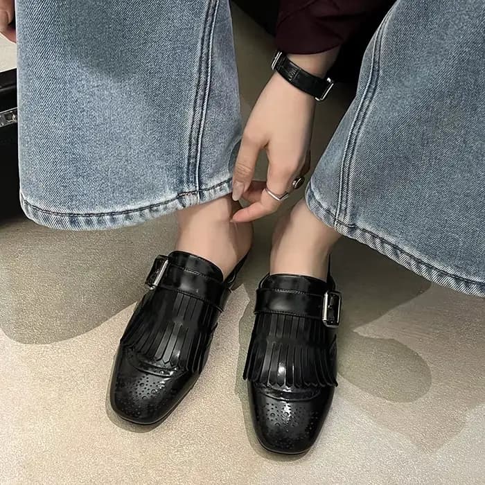 2025 nouvelles Mules d'été femmes sandales chaussures pour femmes bout carré talon bas femmes pantoufles couverture orteil Slingback glands sandales