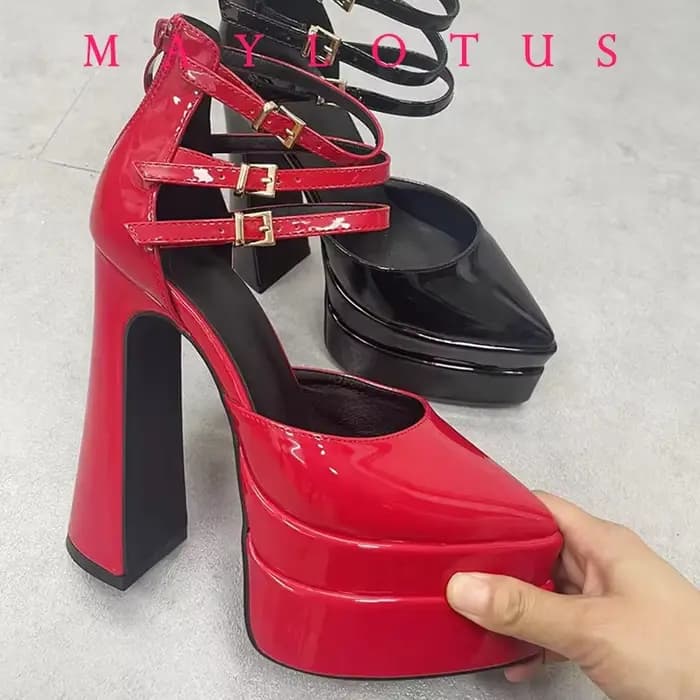 2025 bout pointu talons hauts plate-forme de basket-ball chaussures pour femmes avec sangles pompe Sexy 14 cm dernière boucle pompes décontractées