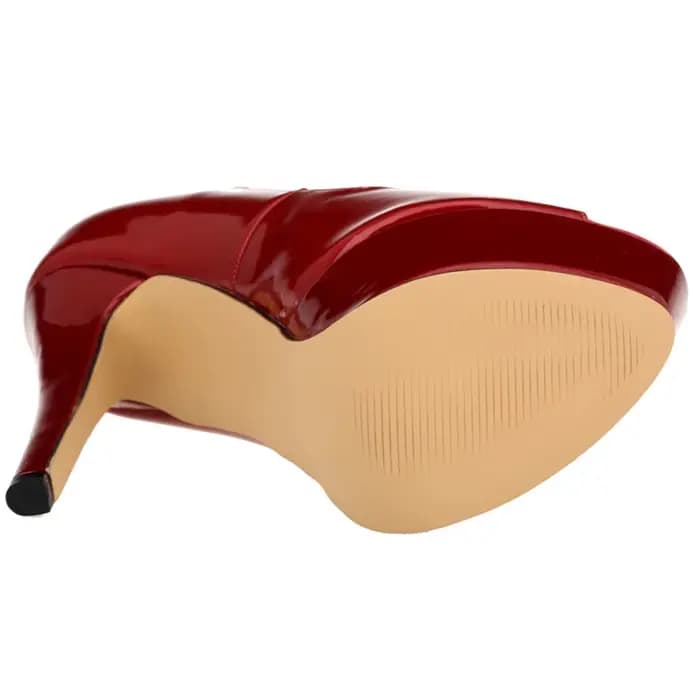 LOSLANDIFEN chaussures femmes en cuir verni noir bleu rouge talons aiguilles pompes de mariage Sexy plate-forme dames Peep Toe chaussure de fête 2025