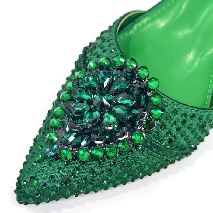 Ensemble élégant de talons hauts et sac en strass vert - Mode africaine tendance pour femmes - Dernier design de style INS