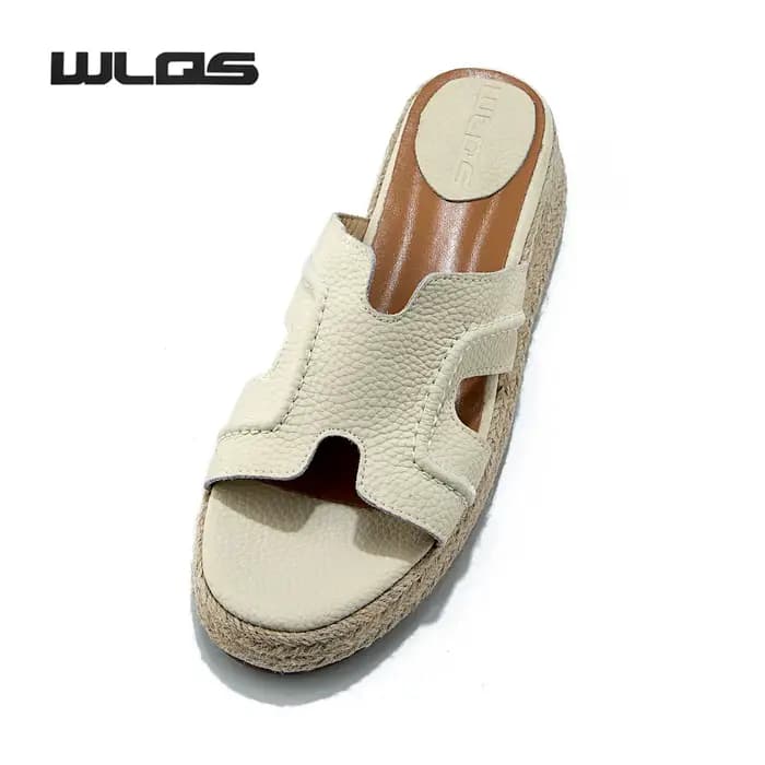 WLQS Sandales Femme en Cuir Véritable avec Semelle en Corde de Jute