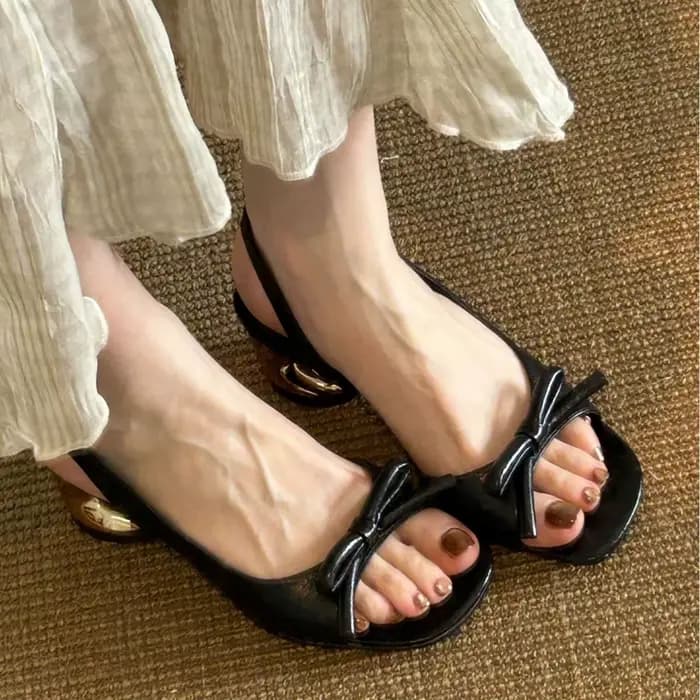 Sandales à talon épais avec nœud papillon élégant à la française