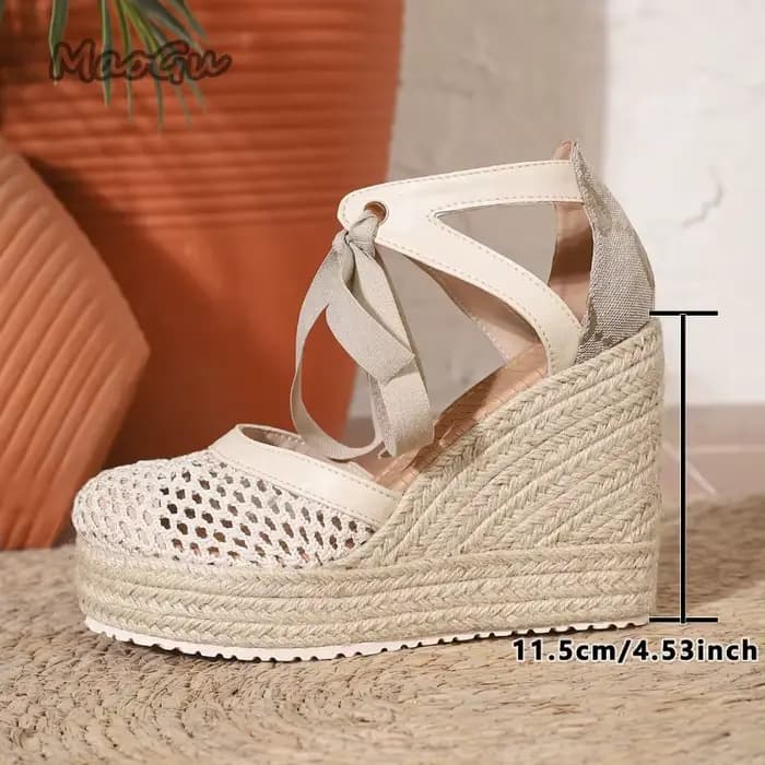 Sandales compensées en maille pour femme