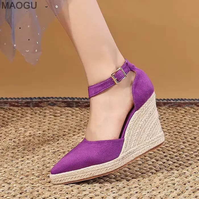 Bout pointu femmes chaussures compensées plate-forme talon haut Espadrille semelle été mode sandales robe pompes Size34-42 Zapatos De Mujer