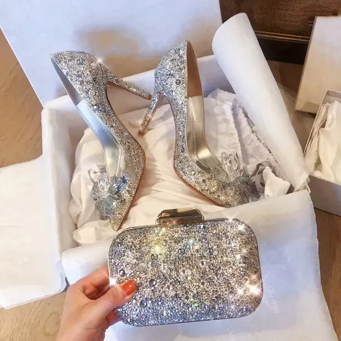 Chaussures de mariage personnalisées en argent Champagne cristal pour femmes