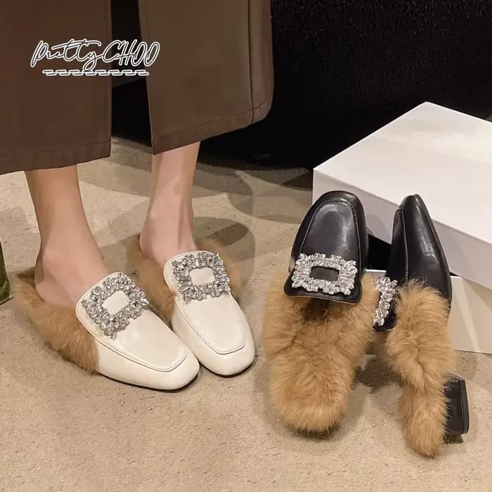 Mules de Luxe en Fourrure de Lapin pour Femme