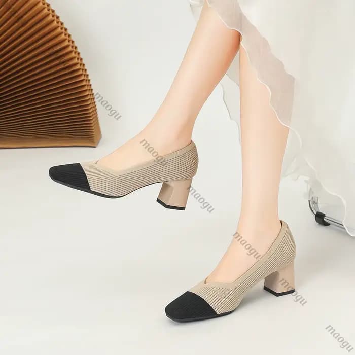 Chaussures femme talons hauts confortable carré tricoté respirant