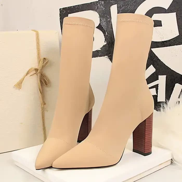 Taille 42 43 femmes bottines carrés talons hauts pompes automne mode confort tissu extensible chaussette botte Femme robe de soirée chaussures