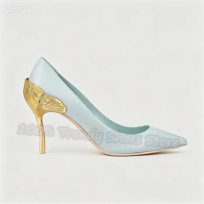 Sandales à talons aiguilles motif feuille de Ginkgo pour femme
