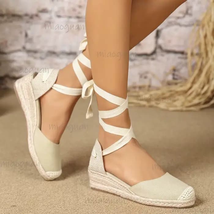 Sandales compensées en espadrille à lacets pour femmes