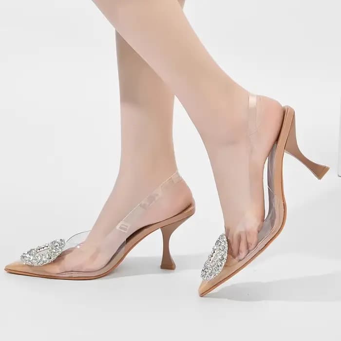 TRAF Transparent talons hauts femmes pompes strass talon clair