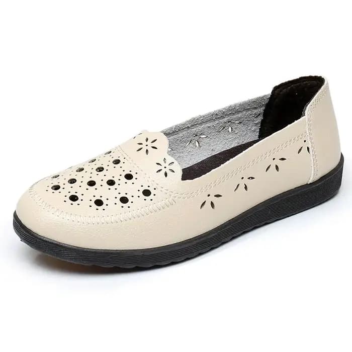 Baotou-Sandales Confortables en Cuir pour Femme, Chaussures d'Été à Semelle Souple et Plate, avec Trous, pour le Moyen et la Vieillesse