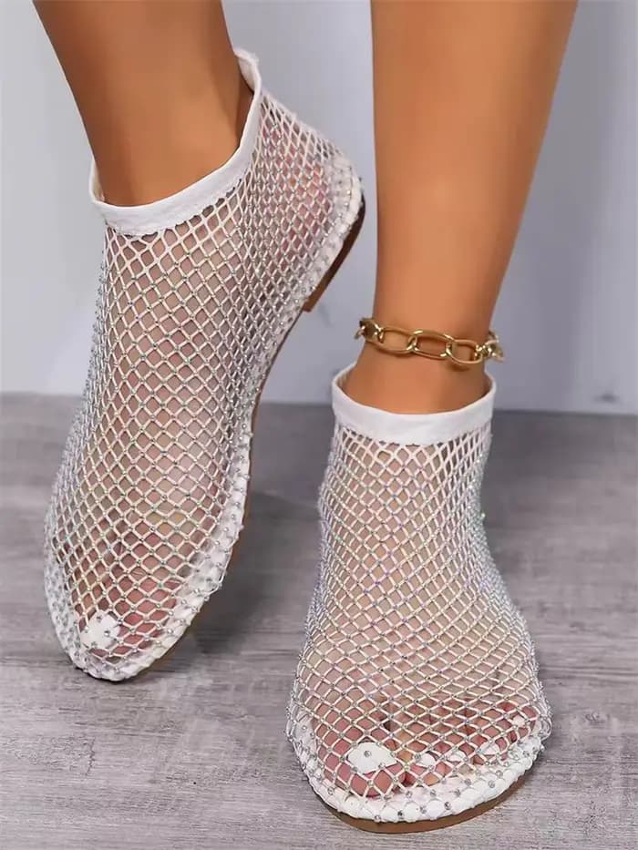 Msfilia sandales à bout rond avec évider Internet célèbre diamant clouté bottes courtes été Sexy grande taille chaussures plates