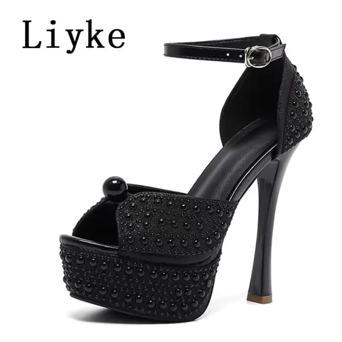 Sandales à plateforme à talons hauts sexy noir et blanc Liyke