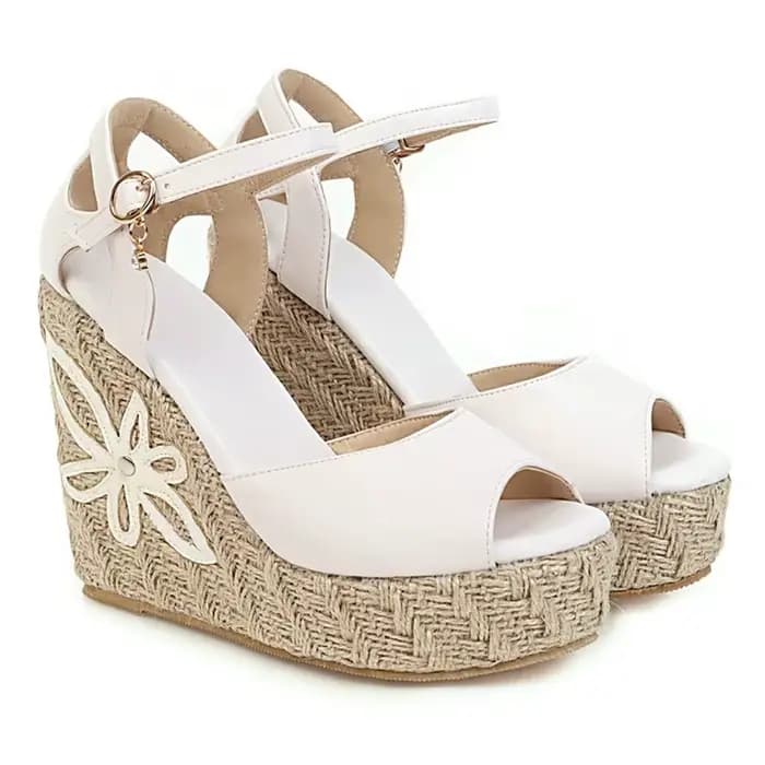 Sandales compensées pour femmes, chaussures d'été tendance, tongs gladiateur à plateforme tricotée, décontractées, blanches et roses, pour soirée, grande taille 45