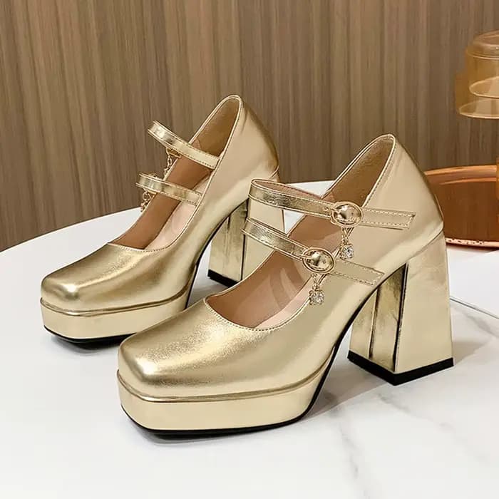 Chaussures à talons hauts épais pour femmes, imperméables, bout carré, à la mode, pour fête de mariage, mariée, bureau, affaires, plateforme, 336 – 1