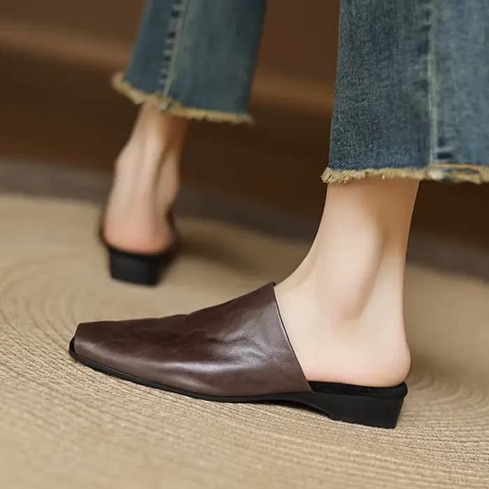 Mules d'été en cuir véritable pour femmes