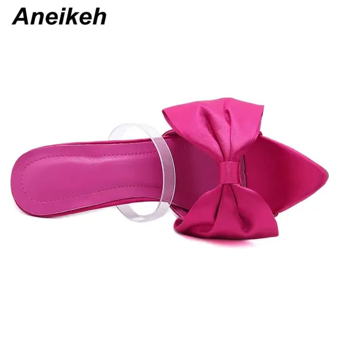 Aneikeh été soie papillon-noeud Mule talons hauts femmes sandale pompes 2025 Sexy bout pointu Slingbacks dames chaussure de fête 35-42