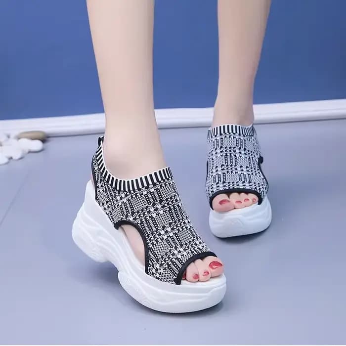 Sandales femmes été Version coréenne poisson bouche chaussures mode tricot maille respirant plate-forme compensée Sport