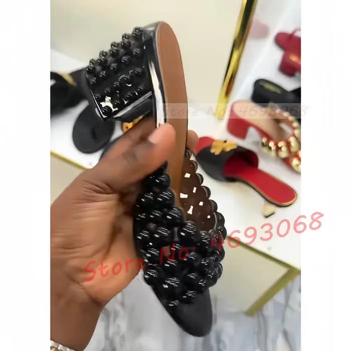 Pantoufles à talons bloc avec Rivets en métal doré pour femmes