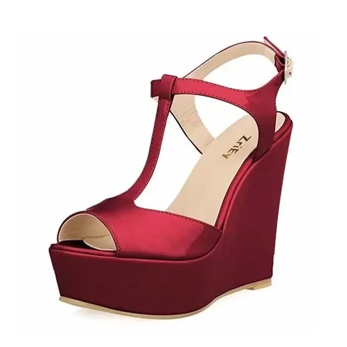 Sandales compensées pour femmes 2026 Nouveauté été 14cm Bout ouvert Sexy Bride cheville Talons hauts en cuir verni Plateforme Pumps Chaussures de soirée Mariage