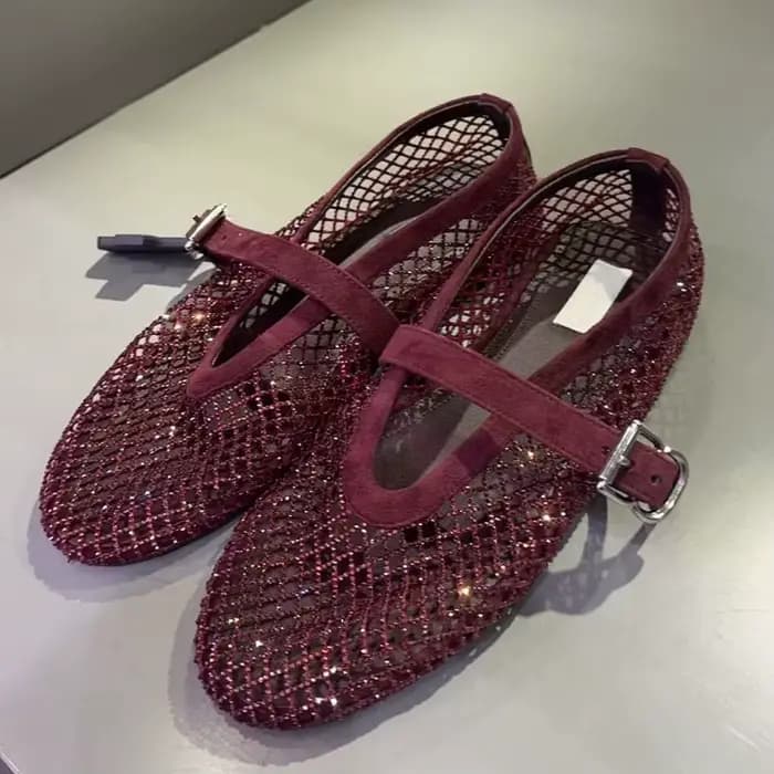 Sandales Water Diamond Ballet Dance Shoes Women's Edition 2026 Retro Suede Flat Bottomed Fishing Net Hollowed Out single