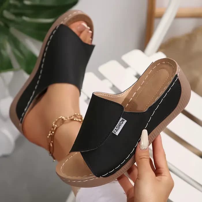 Femmes chaussons compensés été 2025 nouvelle mode pantoufles bout ouvert respirant sandales confortable boucle femme