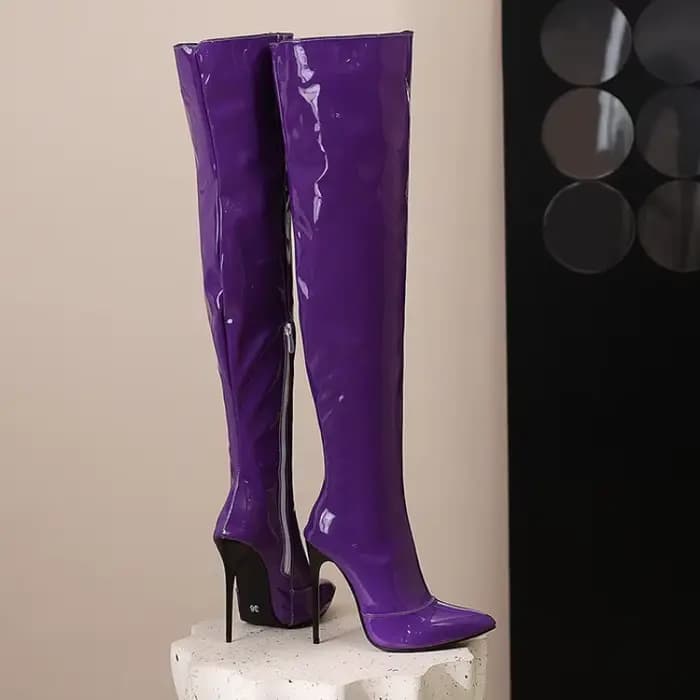 Bottes au-dessus du genou pour femmes, talons hauts de 12cm, tube en acier, danse pointue, talon fin, bottes longues, document Sweet Candy, mode féminine, nouveau, taille 35-48