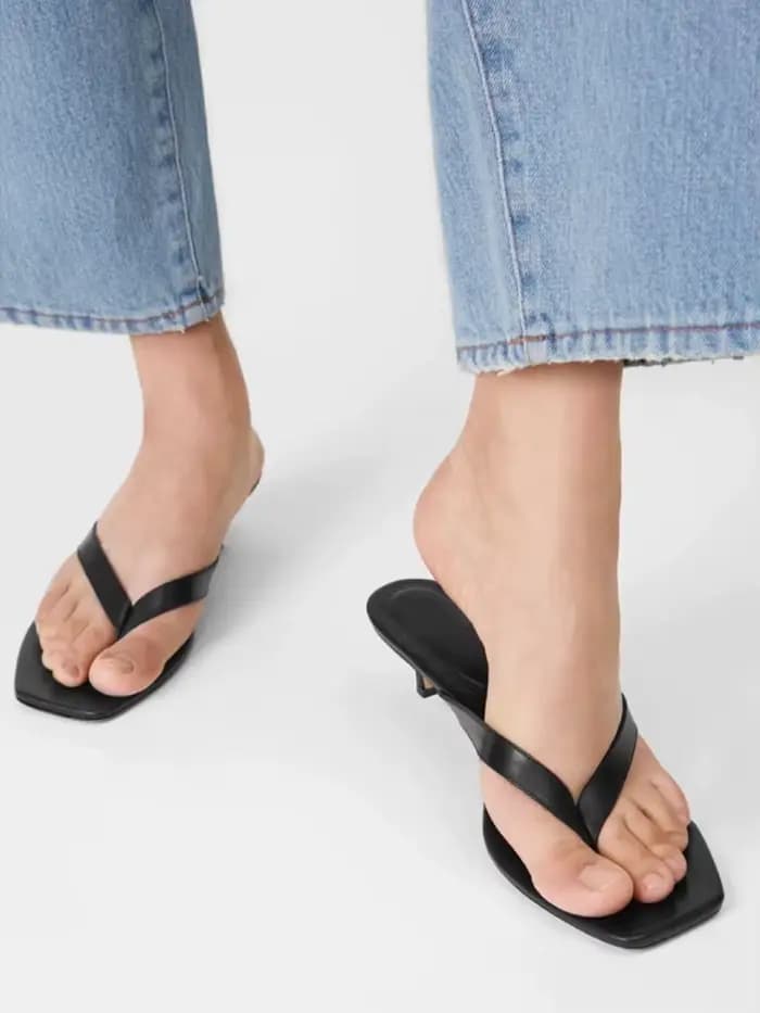 Pantoufles à chevrons à talons hauts en cuir pour femmes
