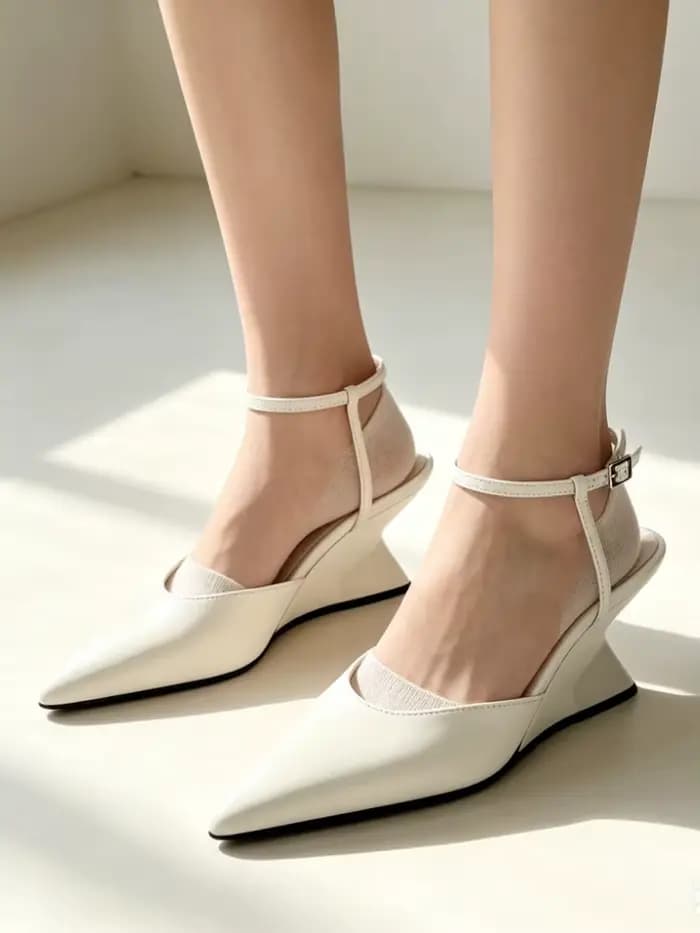 Marque de luxe femmes bout pointu sandales à talons compensés été nouveau peu profond un mot boucle chaussures de créateur mode Slingback Mules chaussures
