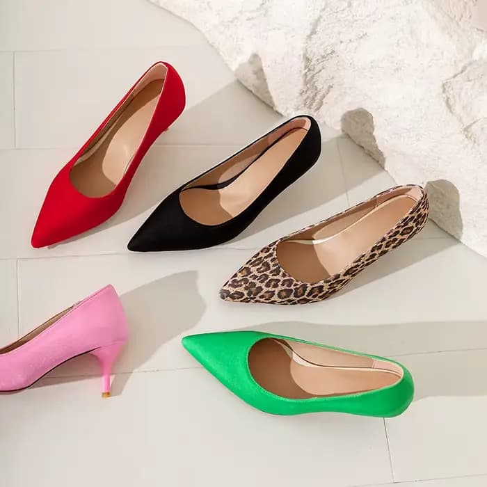 Bout pointu Talon bas Chaussures à talons hauts Imprimé léopard Rose Vert Noir Rouge