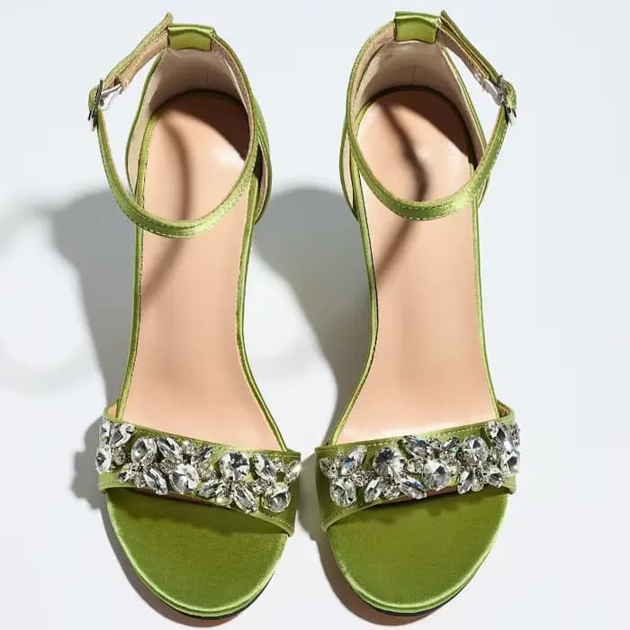 Sandales de luxe à talons hauts pour femmes, ornées de strass, en satin, chaussures de créateur à bout ouvert, avec boucle à la cheville, ajourées, élégantes pour banquets et soirées