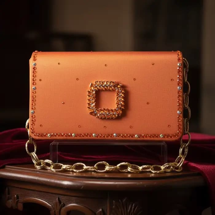 Ensemble élégant de chaussures et de sac de soirée pour femmes, design italien, sandales à talons hauts à bout ouvert avec strass orange, parfaites pour les mariages