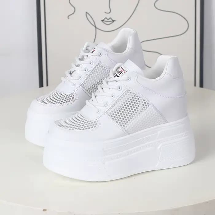 Baskets à plateforme en cuir véritable pour femmes
