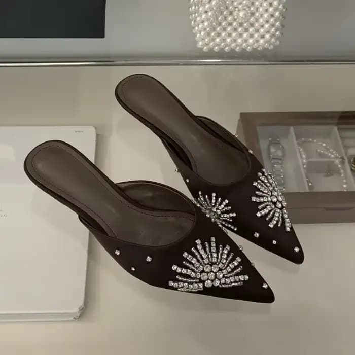 Pantoufles à talons en cristal pour femmes