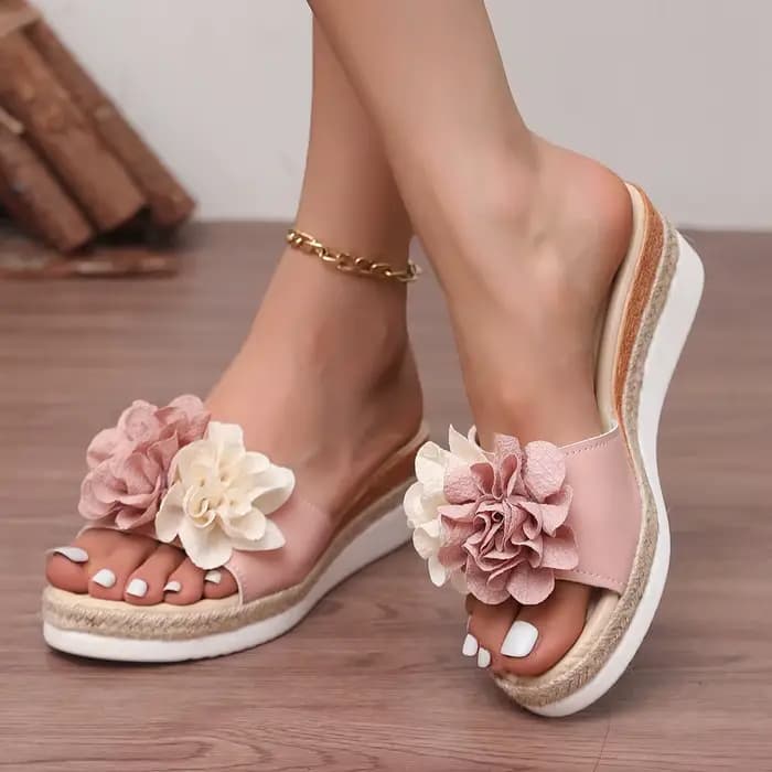Sandales compensées à talons hauts roses pour femme